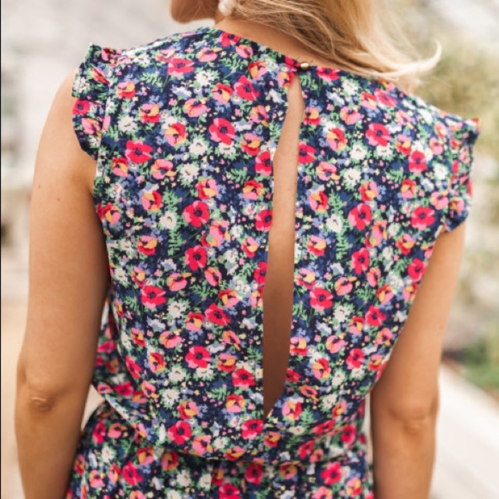 Dark Blue Judie Jumpsuit with flowers NWT - Picture 3 of 3
